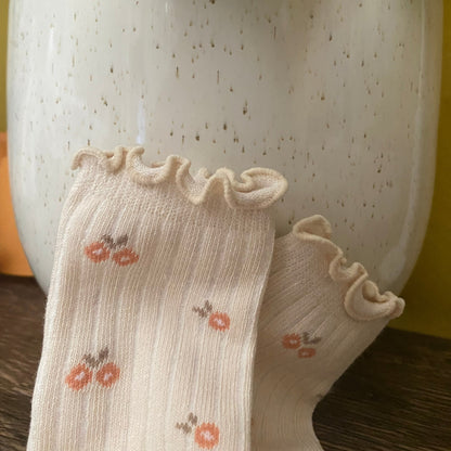 Cream Flower Socks